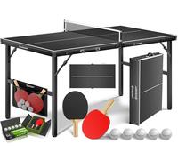 KESSER Mini table de ping-pong d'extérieur - Intérieur avec raquettes de tennis de table et filet TT - Résistant aux intempéries - Laminé - Pliable pour les déplacements - Design valise - 153 x 76,5