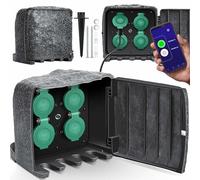 KESSER® Multiprise de jardin, aspect pierre, 4 prises, étanche IP44, pour extérieur, jardin, terrasse, avec capteur crépusculaire, câble de 3 m, 3680 W 16 A + kit de montage, anthracite