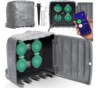 KESSER Multiprise de jardin aspect pierre avec 4 prises - Avec fonction WiFi - Contrôle par application - Kit de montage inclus - Multiprises extérieures avec rallonge de 3 m - Prise extérieure IP44