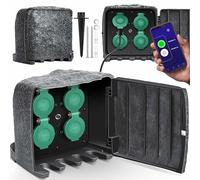 KESSER Multiprise de jardin aspect pierre avec 4 prises - Avec fonction WiFi - Contrôle par application - Kit de montage inclus - Multiprises extérieures avec rallonge de 3 m - Prise extérieure IP44