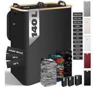 KESSER® Panier à linge avec couvercle pliable, boîte à linge, coffre à linge, panier à linge, tonne à linge | Collecteur de linge avec sacs à linge amovibles (Noir, 140 L)