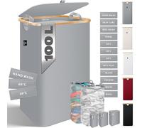 KESSER® Panier à linge pliable avec couvercle - 100 l - Avec 2 sacs à linge amovibles - Avec instructions de lavage - Gris