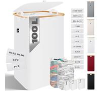 KESSER® Panier à linge pliable avec couvercle - 100 l - Avec 2 sacs à linge amovibles - Avec instructions de lavage - Blanc