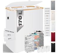 KESSER® Panier à linge pliable avec couvercle - 2 compartiments - 170 L - Blanc