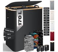 KESSER Panier à linge pliable avec couvercle - 2 compartiments - 170 l - Panier à linge avec 3 sacs à linge amovibles - Tri avec instructions de lavage - Noir