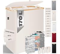 KESSER® Panier à linge pliable avec couvercle - Panier de rangement - 2 compartiments - 170 l - Avec 3 sacs à linge amovibles - Avec instructions de lavage - Beige