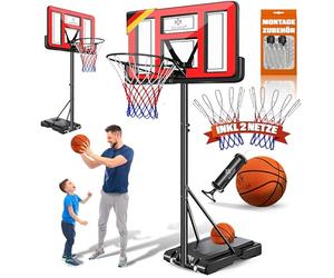 KESSER® Panier de Basket-Ball Haut de Gamme avec Support - roulettes - Basketball + Pompe - Hauteur du Panier réglable de 230 à 305 cm - Panier de Basket pour Adultes et Enfants, Rouge