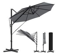 KESSER® Parasol déporté de Jardin Ø330cm 360° en Aluminium ávec Housse et manivelle et support et Protection UV Anthracite