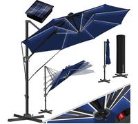 KESSER® Parasol déporté de Jardin Ø330cm LED Solaire 360° en Aluminium ávec Housse et manivelle et support Protection UV Bleu