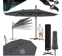 KESSER® Parasol déporté de Jardin Double 4,6x2,7m en Aluminium ávec Housse et manivelle et support Protection UV Anthracite