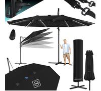 KESSER® Parasol déporté de Jardin Double 4,6x2,7m LED Solaire en Aluminium ávec Housse et manivelle et support Protection UV Noir