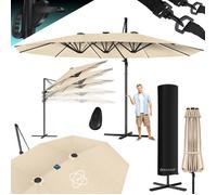 KESSER® Parasol déporté de Jardin Double 4,6x2,7m LED Solaire en Aluminium ávec Housse et manivelle et support Protection UV Beige