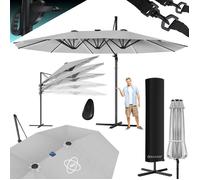 KESSER® Parasol déporté de Jardin Double 4,6x2,7m LED Solaire en Aluminium ávec Housse et manivelle support Protection UV Gris
