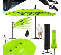 KESSER® Parasol déporté de Jardin Double 4,6x2,7m LED Solaire en Aluminium ávec Housse et manivelle support Protection UV Vert