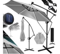 KESSER® Parasol déporté de Jardin LED Solaire 350cm en Aluminium ávec Housse et manivelle et support et Protection UV Gris Clair