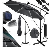 KESSER® Parasol déporté de Jardin LED Solaire 350cm en Aluminium ávec Housse et manivelle et support et Protection UV Anthracite