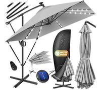KESSER® Parasol déporté Holly rectangulaire à LED solaire avec bâche + protection contre le vent avec manivelle | Parasol à manivelle avec support Protection UV Aluminium Imperméable Diamètre 350 cm