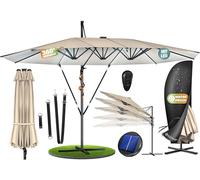KESSER® Parasol double 4,6 m x 2,7 m | Housse de parasol déporté & protection contre le vent avec manivelle et support | Parasol à manivelle en aluminium imperméable | Inclinable et rotatif à 360 °