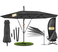 KESSER Parasol double 4,6 m x 2,7 m | Housse de parasol déporté & protection contre le vent avec manivelle et support | Parasol à manivelle en aluminium imperméable | Inclinable et rotatif à 360 °
