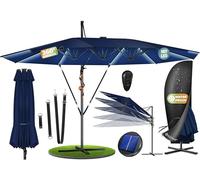 KESSER® Parasol double 4,6m x 2,7m - Avec LED | Protection Contre le Vent avec Manivelle et Support | Parasol à Manivelle en Aluminium Hydrofuge | Inclinable Basculant 360° Rotatif - Bleu Marine