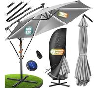 KESSER® Parasol en Aluminium Avec LED, Manivelle, Protection UV, Tissu Hydrofuge | Ombrelle | Protection Solaire | Jardin | Marché | 350cm, Gris Clair