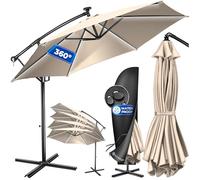KESSER® Parasol en Aluminium Avec LED, Manivelle, Protection UV, Tissu Hydrofuge | Ombrelle | Protection Solaire | Jardin | Marché | 300cm, Beige