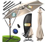 KESSER Parasol solaire LED en aluminium - Diamètre 350 cm - Housse et télécommande - Manivelle - Support - 360 ° - Protection UV - Aluminium - Imperméable