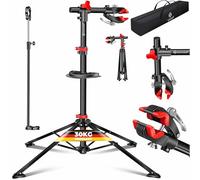 KESSER® Pied de réparation professionnel pour vélo Pied de réparation Support de vélo + sacoche Béquille de réparation pour vélo jusqu'à 30 kg Pied de réparation pour vélo avec bac à outils, rouge