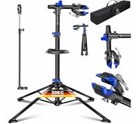KESSER® Pied de réparation professionnel pour vélo Pied de réparation Support de vélo + sacoche Béquille de réparation pour vélo jusqu'à 30 kg Pied de réparation pour vélo avec bac à outils, bleu
