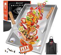 KESSER® Plancha Plaque de cuisson en acier inoxydable - 40 x 30 x 4 cm - Barbecue à gaz et au charbon de bois avec évacuation des graisses - Résistant à la chaleur jusqu'à 800 °C - Passe au