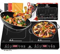 KESSER Plaque de cuisson à induction, 2 plaques, 3500 W, plaque de cuisson portable de 57 cm, 3 chiffons en microfibre + 1 livre de cuisine, 8 niveaux de chauffage, minuterie de 4 heures, contrôle