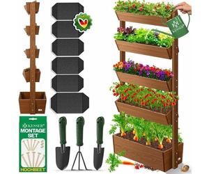 KESSER® Plate-Bande surélevée avec étages Premium Jardinière Étagère en escalier pour Fleurs Étagère en escalier pour plantations - Potager Parterre d'herbes Pots Plate-Bande (5 Sols, Brun)