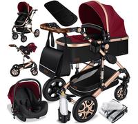 KESSER® Poussette combinée 3en1 Avec nacelle et siège Auto | Poussette bébé citadine 0-36 mois Jusqu'à 20kg Rouge / Champagne