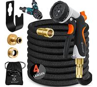 KESSER® Premium Tuyau d'arrosage flexible | étendu |+ support mural | Tuyau d'eau flexible avec âme en latex triple épaisseur | flexible extensible | Raccords en laiton, 30 mètres, Noir