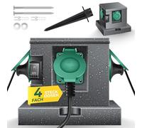 KESSER® Prise de Jardin Aspect Pierre avec 4 emplacements, Piquet de Terre fourni, Prises Multiples à l'extérieur avec câble de rallonge de 3 m | Prises extérieures IP44 étanches | Anthracite