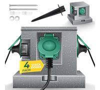 KESSER® Prise de Jardin Aspect Pierre avec 4 emplacements, Piquet de Terre fourni, Prises Multiples à l'extérieur avec câble de rallonge de 3 m | Prises extérieures IP44 étanches | Gris