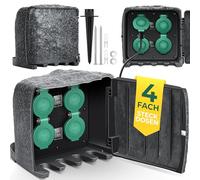 KESSER Prise de Jardin Aspect Pierre avec 4 emplacements, Piquet de Terre fourni, Prises Multiples à l'extérieur avec câble de rallonge de 3 m | Prises extérieures IP44 étanches | Anthracite, boîte