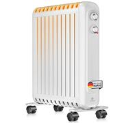 KESSER Radiateur à bain d'huile électrique, avec une puissance de 2500 W, boîtier de protection et roulettes à 360°, mobile, sans entretien et idéal pour les pièces de 25 m², blanc