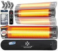 KESSER Radiateur infrarouge, 2500 W, avec télécommande, 3 niveaux, chauffage instantané, support mural, projecteur de terrasse, à quartz, avec housse de protection, minuterie, anthracite