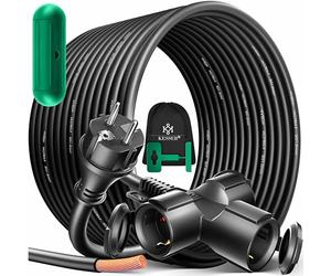 KESSER® Rallonge 3 prises 250 V avec capuchon de protection - Câble électrique pour intérieur et extérieur - IP44 - Contact de protection - Résistant à l'huile et aux UV, 25m - avec distributeur, Noir