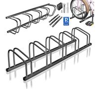 KESSER® Râtelier à vélos pour 5 vélos avec panneau de stationnement | Support multiple avec espacement des roues de 37 cm pour largeur de pneu de 30 à 65 mm | Support de vélo pour montage au sol ou