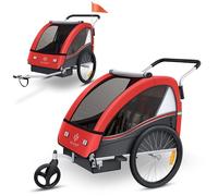 KESSER® Remorque Vélo pour 2 Enfants Sport-RX 2en1 | Poussette ceinture de sécurité 5 Points 360° roues Jogger Max. 40kg Rouge