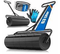 Kesser Rouleau de pelouse en métal rempli d'eau ou de sable, 63 litres de volume et 99 cm de large, rouleau de jardin avec 5 pointes et gants, à la main, pour pelouse et terres arables