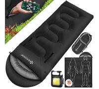 KESSER Sac de couchage | Sac de couchage couverture | Sac de couchage de camping | Léger, portable, chaud et hydrofuge, y compris lampe de camping et poche latérale, 220 x 83 cm - Noir
