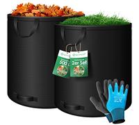 KESSER® Sac de jardin 2x500L Set sac à feuilles Sac à déchets jardin + gants - Autonome 4 poignées Stable Robuste & Pliable - Sacs à feuilles pour déchets de jardin Taille de gazon Déchets verts Noir