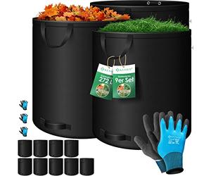 KESSER® Sacs de jardin 9x272L Set sac à feuilles Sac à déchets jardin +gants Autonome 4 poignées Stable Robuste Pliable Sacs à feuilles Tontes gazon Sacs jardin pour déchets jardin Déchets verts Noir