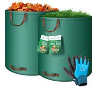 KESSER® Sacs jardin 2X500L Set Sacs à feuilles Sacs à déchets jardin +gants Autonome 4 poignées Stable Robuste Pliable Sacs à feuilles Tontes gazon Sacs jardin pour déchets jardin Coupes vertes Vert