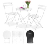 KESSER® Salon de jardin en métal avec 1 table et 2 chaises pliantes pour balcon, jardin, blanc
