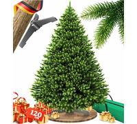 KESSER® Sapin de Noël artificiel 120 cm - comme un vrai - sapin de Noël naturel avec socle en bois + sac, branches denses, sans aiguilles, pin réaliste, arbre de Noël, vert foncé