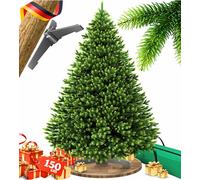 KESSER® Sapin de Noël artificiel 150 cm - comme un vrai - sapin de Noël naturel avec socle en bois + sac, branches denses, sans aiguilles, pin réaliste, arbre de Noël, vert foncé